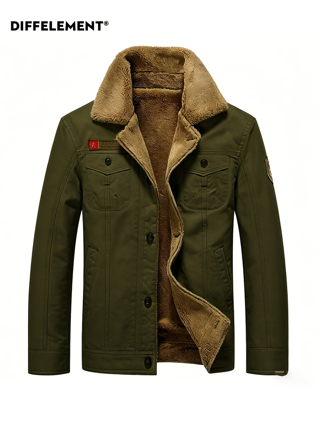 Men's Large Lapel Denim Work Jacket, Thickened for Locking in Heat and Cold Resistance, Wear-Resistant Washed Twill Workwear Fabric, Slim Fit Vintage Biker Style, Autumn/Winter Streetwear Commuter Biker Outfit, Full Lining, Chest Flap Patch Pocket - Olive Green
