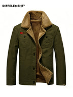 Men's Large Lapel Denim Work Jacket, Thickened for Locking in Heat and Cold Resistance, Wear-Resistant Washed Twill Workwear Fabric, Slim Fit Vintage Biker Style, Autumn/Winter Streetwear Commuter Biker Outfit, Full Lining, Chest Flap Patch Pocket - Olive Green