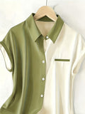 Elegant And Fashionable Avocado-Colored Contrast White Sleeveless Shirt, Commute And Casual, Premium Look - Mixed colors
