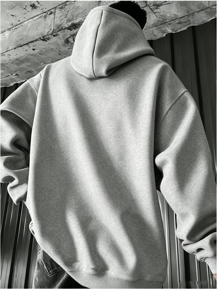2PIECESMen's Solid Color Drop-shoulder Long-sleeve Drawstring Pocket Casual Outdoor Street Fashion Hoodie, Suitable for Autumn and Winter, Back-to-school Season - Yellow+Grey