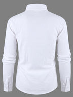 Men'S Breathable Linen Long Sleeve Shirt, Minimalist Geometric Print Collared Shirt, Summer Outdoor Vacation Lightweight Top - White