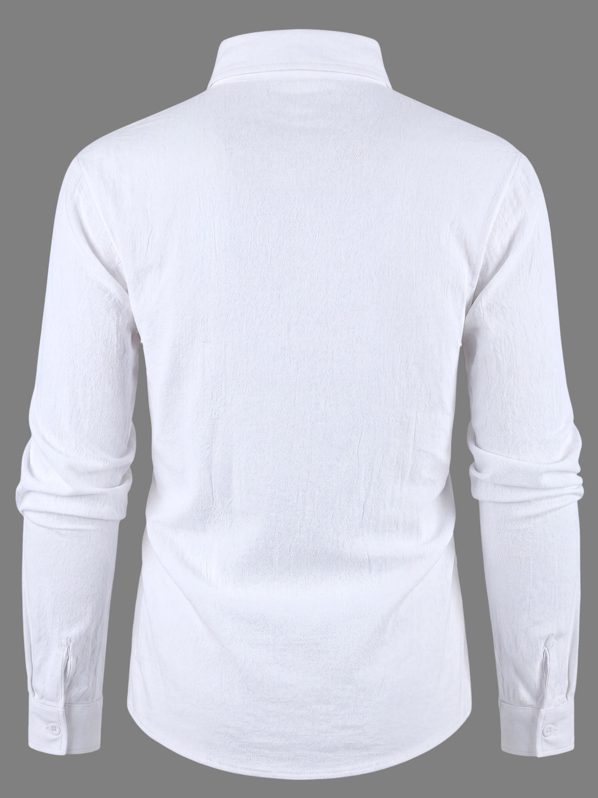 Men'S Breathable Linen Long Sleeve Shirt, Minimalist Geometric Print Collared Shirt, Summer Outdoor Vacation Lightweight Top - White