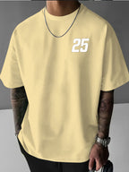 Minimalist Hand-Drawn Numerals and  Letter Creative Front and Back Print Fashionable Men's Casual Versatile #Commute #Leisure #Home #Office #Trendy Streetwear Fashion Item Crew Neck Heavyweight Pure Cotton T-Shirt - Apricot