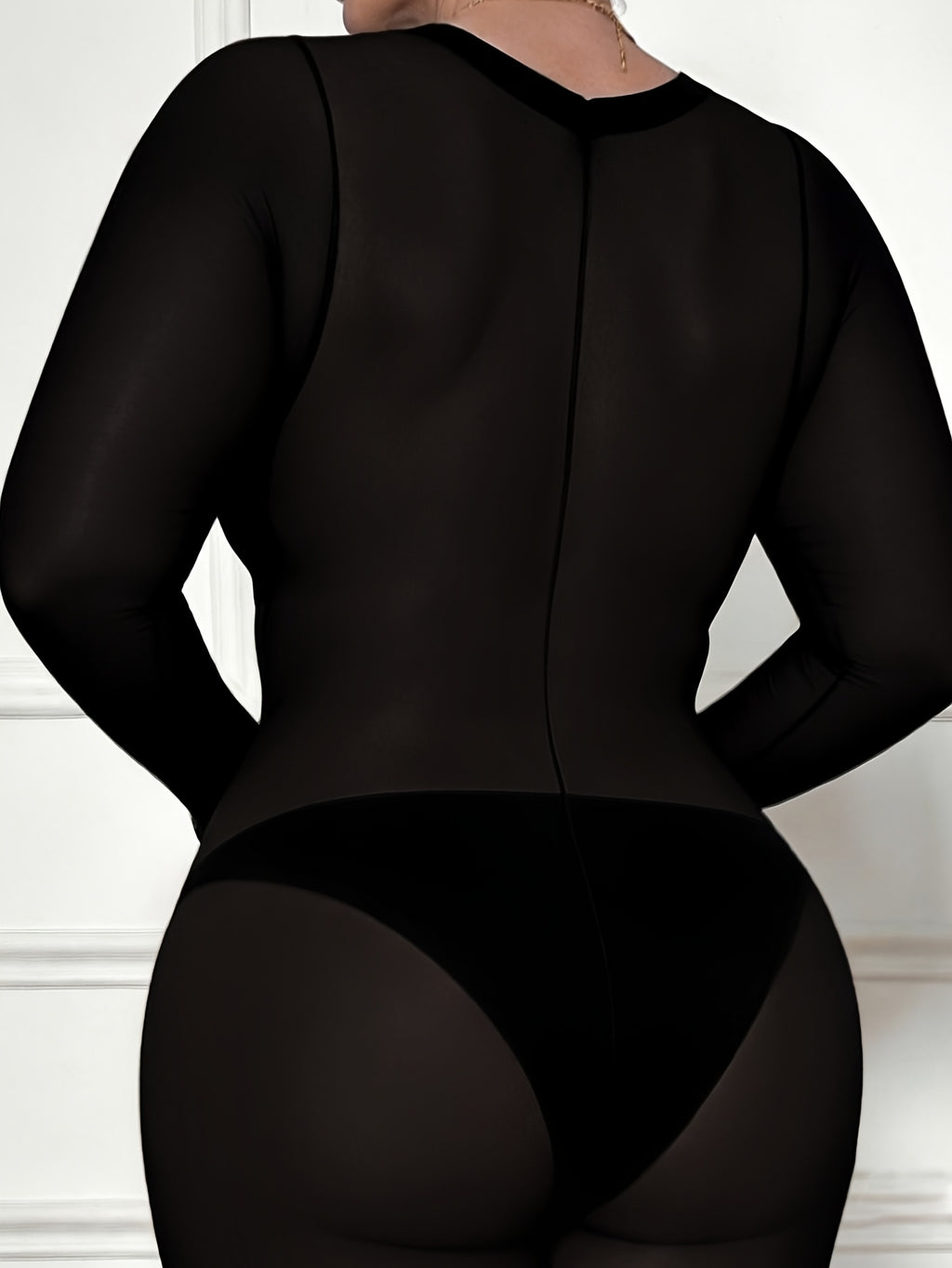 Plus-Size Women'S Sexy Nightwear, Seductive Sheer Gowns, Shaping Bodysuits, Romantic Nights - Black