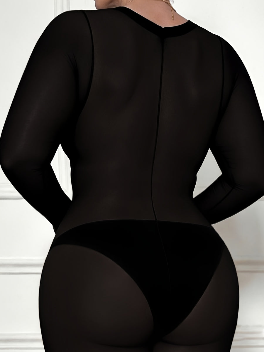 Plus-Size Women'S Sexy Nightwear, Seductive Sheer Gowns, Shaping Bodysuits, Romantic Nights - Black