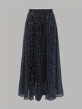 Fashionable Women's Vintage Polka Dot Print Skirt for Spring/Summer - Black