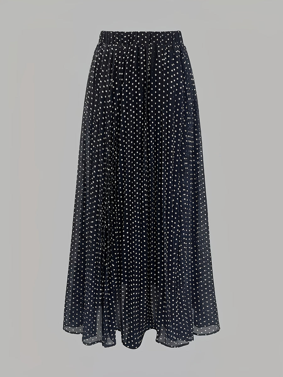 Fashionable Women's Vintage Polka Dot Print Skirt for Spring/Summer - Black