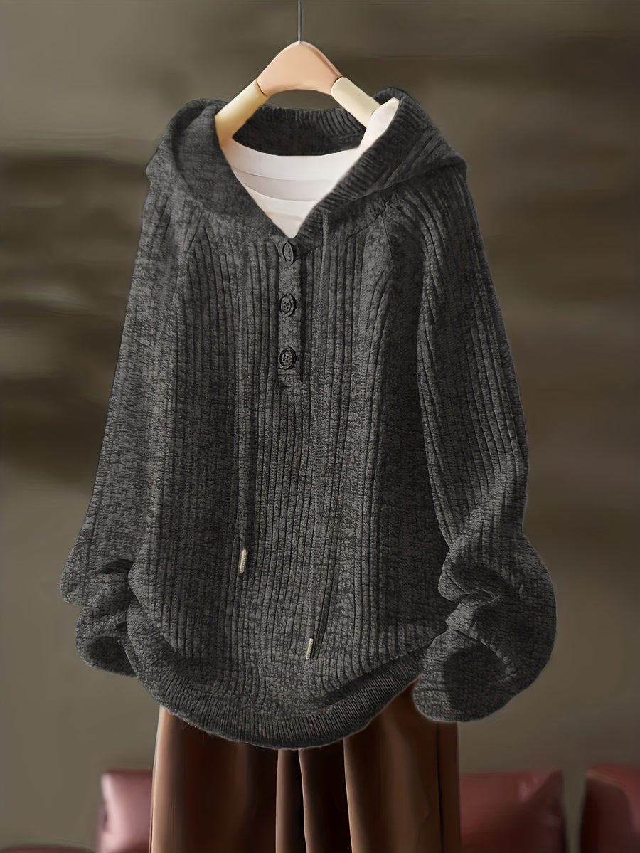 Autumn Winter Women'S Fashion Ribbed Cloud Plush Casual Hoodie - Grey