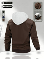 Men'S Hooded Jacket, Stretch Cuffs And Hem, American Retro Casual Commuter All-Match Style, Easy Design, Wear-Resistant Woven Fabric, Smooth Zipper Closure - 5661 - Coffee Brown