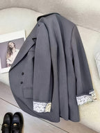 Fashion Women'S White Lace Sleeve Patchwork Blazer, Casual Chic Blazer - Grey