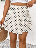 Women's Summer Casual Polka Dot Print Mini Skort with Side Tie Design - White