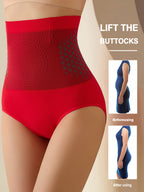 Women'S High-Waist Tummy Control Shaping Shorts, -Enhancing Geometric Pattern Compression Shorts, High Support Posture Correction And Weight Loss Effect, Breathable Premium Fabric Suitable for And Daily Wear, Underwear, Semi-Transparent Material - Red