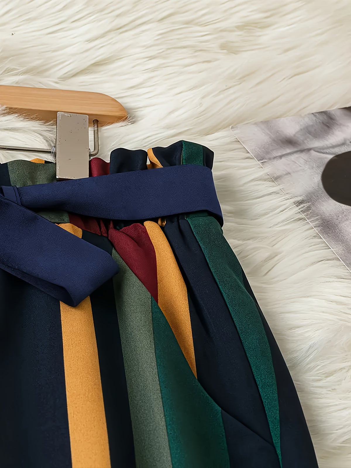 Women's Casual Wide-Leg Pants with Striped Pattern - Machine Washable Non-Stretch Trousers for Spring/Fall, Office & Casual Outfits - Multicolor