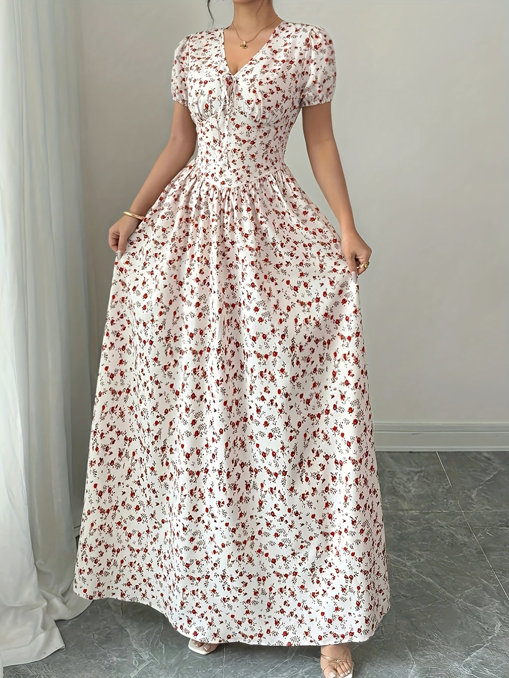 Long Dress Women's Fashion Elegant Floral Print 9008 - Multicolor