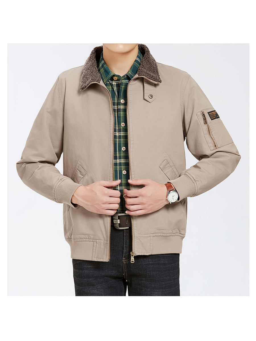 Men'S Lamb Workwear Jacket Spring Autumn Winter New Multi-Pocket Outdoor Casual Coat - Light Khaki