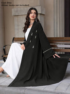 Fashionable Elegant Women'S Solid Color Pearl Embellished Cardigan, Loose Drapey Long Coat, Fabric, Non-Stretch, Machine Washable, Suitable for Daily Wear, Spring/Summer Trend, Shopping Commute / Date Outfits / Easy Trendy Outings - Black