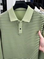 Men'S New Versatile Long-Sleeve Fashion Polo Shirt - Green