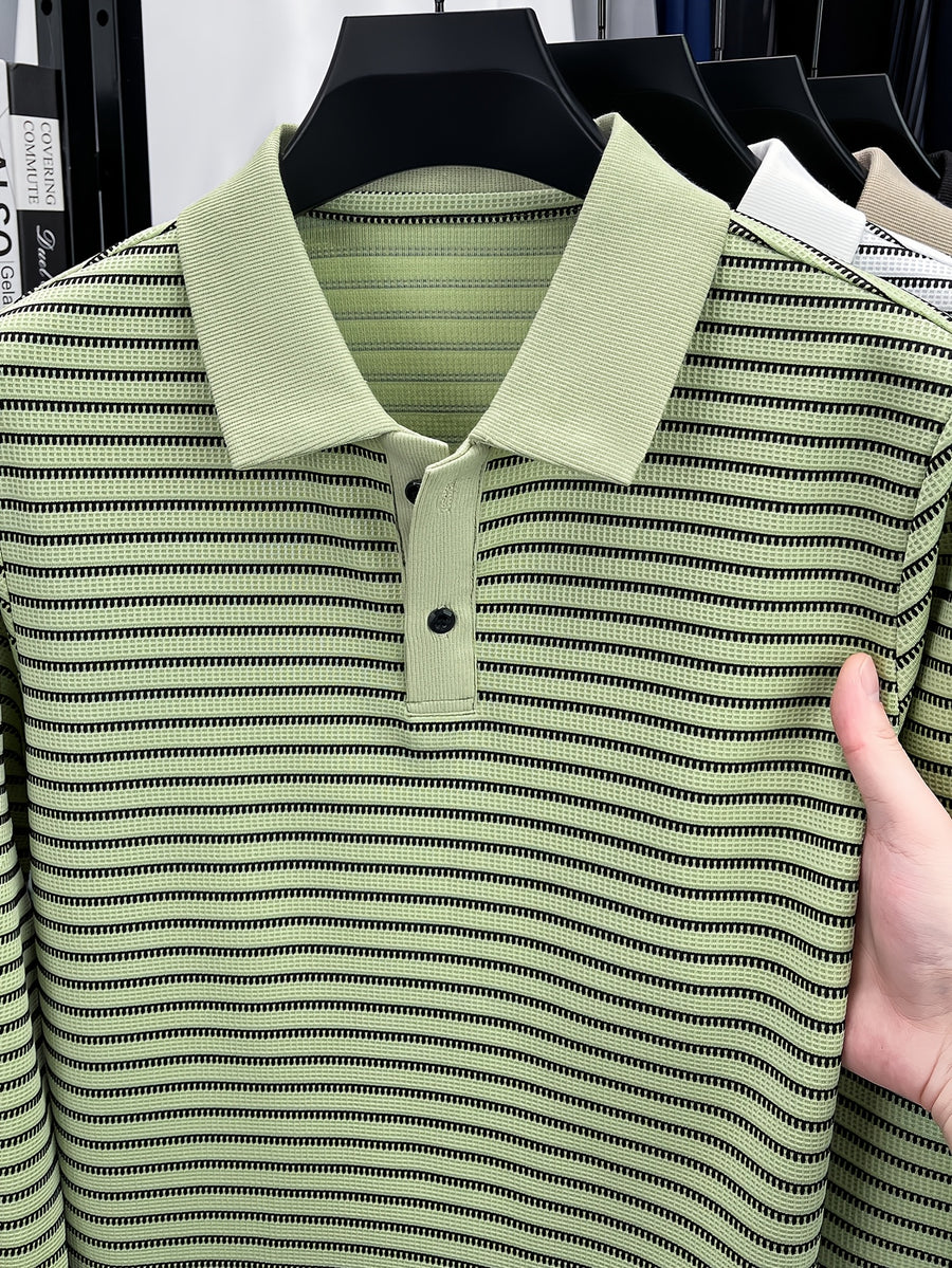 Men'S New Versatile Long-Sleeve Fashion Polo Shirt - Green