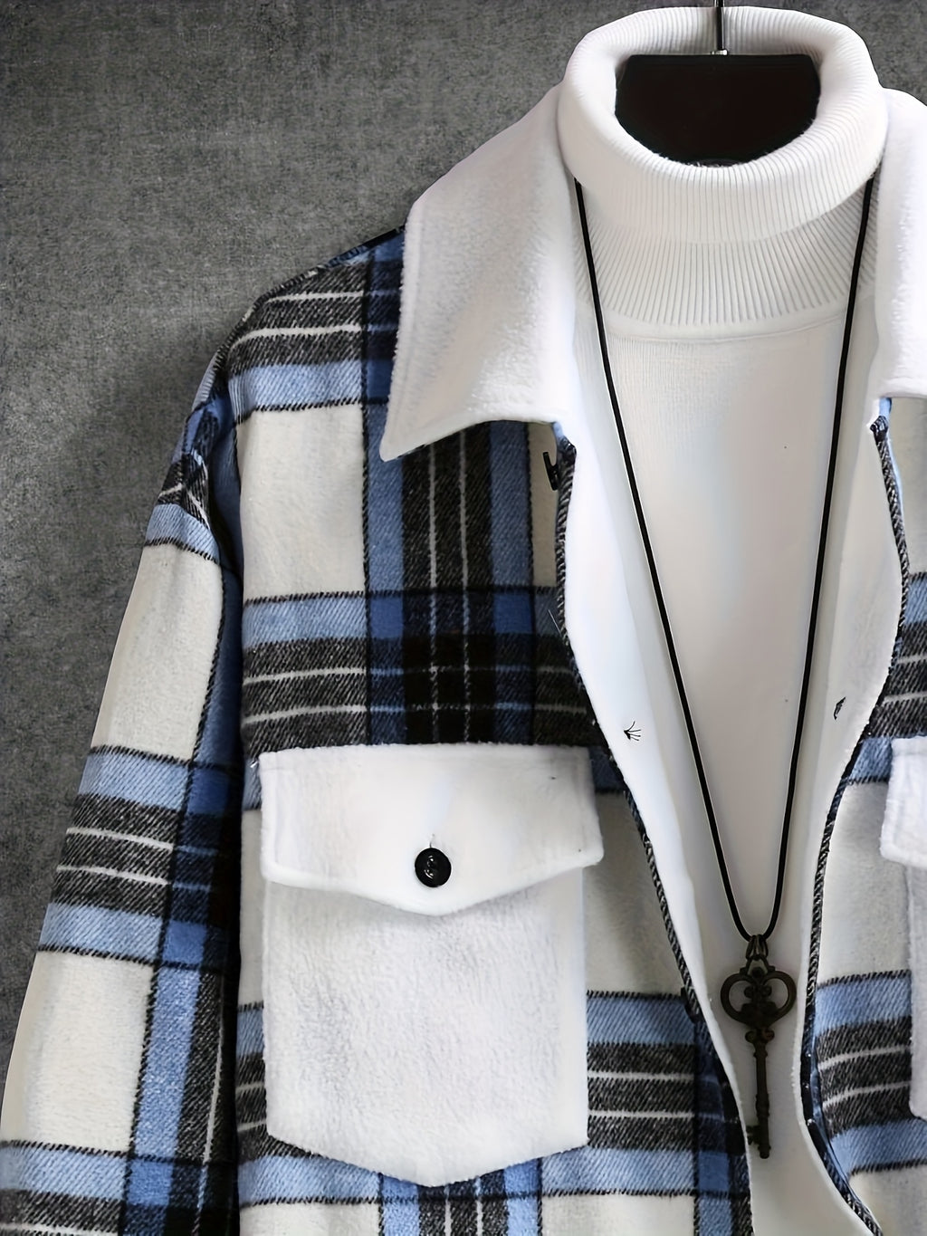 Pearson OBM Men's Novelty Plaid Cross-Border Coat - Blue