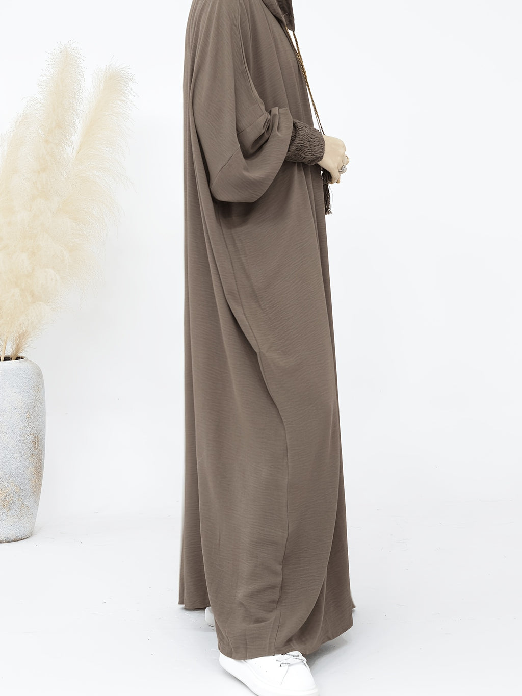 Plus Size - Plus Size - 1pc Prayer Jilbab Outfit for Muslim Women, Stylish And Elegant, Features a Solid Color, Ideal for Everyday Wear, Festivals, Gatherings, And Outdoor Events. Women'S Islamic - Olive Brown