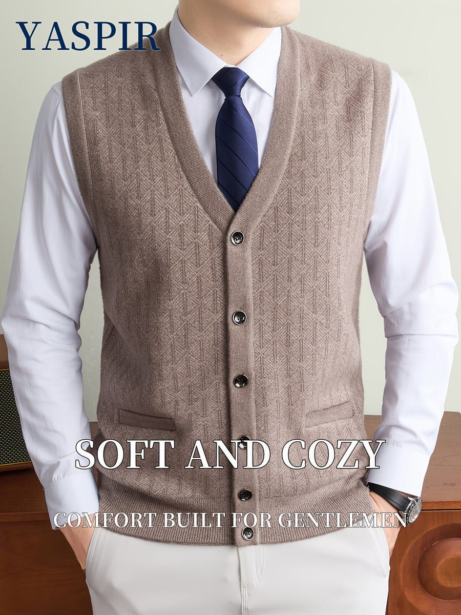 Men'S Fall Winter Knit Cardigan Vest with Pockets, Old Money Style, Soft Warm Cold-Resistant, Ideal for Daily Casual, Outdoor Activities & Casual Layering, Perfect Gift for Father And Husband - Camel