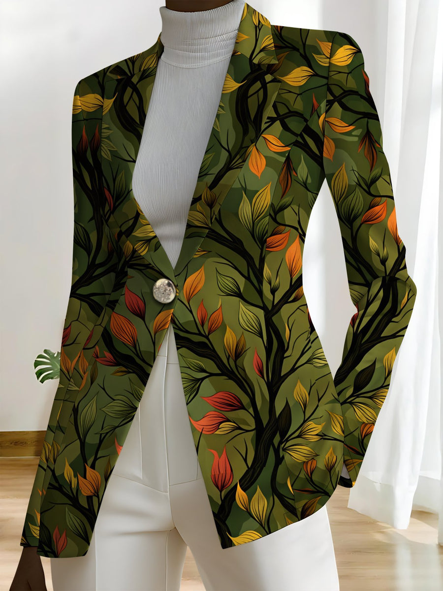 This Stylish And Elegant Women'S Blazer Is Designed Specifically for Spring And Autumn. As a Versatile Lapel Jacket, It Is Suitable for a Wide Range of Occasions, Offering a Look That Is Both Creative And Highly Fashionable - Green Base Orange