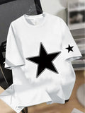Men's 2026 New Arrival Short Sleeve T-Shirt - Soft Breathable Regular Fit Round Neck Tee with Five-Pointed Star Print, Suitable for Casual Attire, Outdoor Activities & Gym, Casual Athletic Shirt for All Seasons, Machine Washable for Males - White
