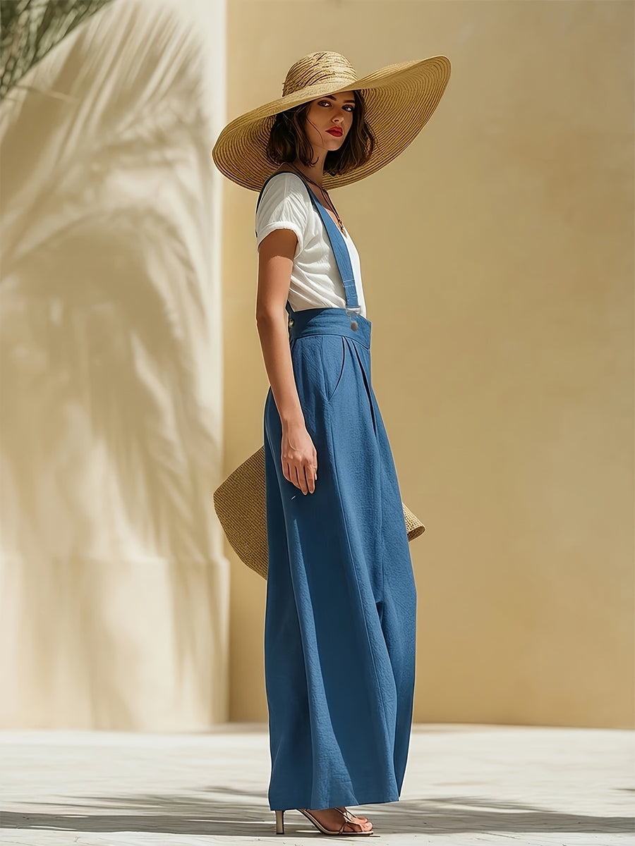 Loose-fitting Blue Wide-Leg Jumpsuit - Peacock Blue