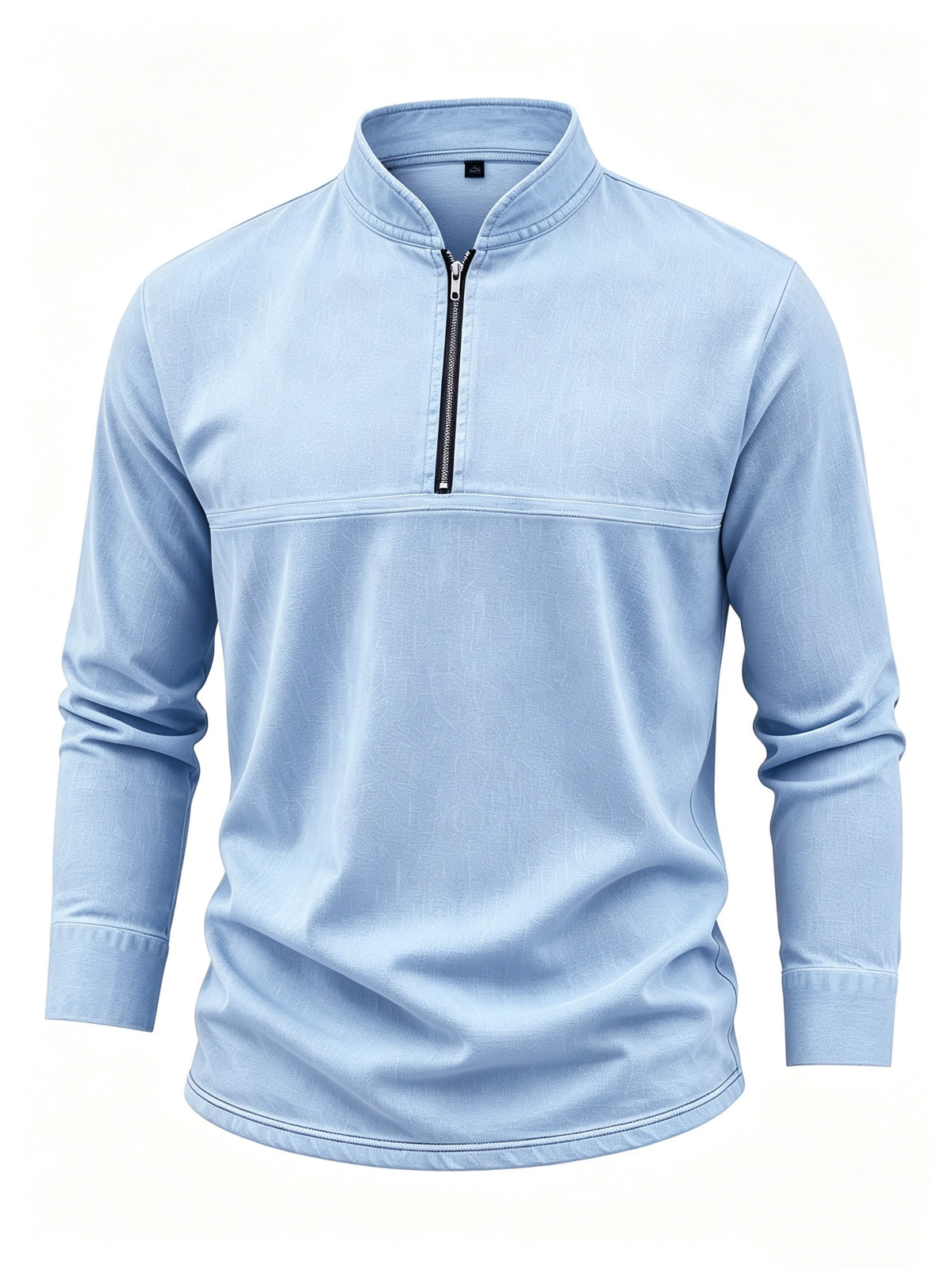 Men's Linen Long Sleeve Henley Shirt Stand Collar Loose Polo Shirt Men's Linen Zipper Casual Shirt - Light Blue