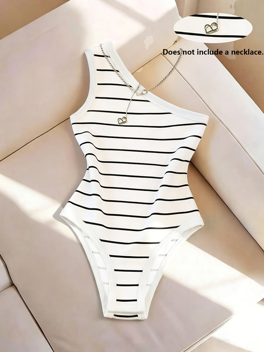 Women's Striped Single-Shoulder Slim-Fit Bodysuit Top - Mixed colors