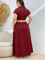 Summer New Elegant Fashion Commuter Versatile Party Women's Dress with Belt - Burgundy