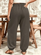 Plus Size - All Seasons Plus Size Beautiful Women'S Casual -Like Rubber High-Waist Scalloped Trim Tie-Pocket Women'S Long Pants, Casual Daily Versatile Vacation Holiday Style - Dark Gray