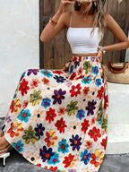 Women'S Elegant Floral Print Midi Skirt - Vibrant Multicolor Floral Pattern with Elastic Waistband, All-Season Versatile Casual to Formal Wear, Floral Print Skirt, Seasonal Fashion, Stylish Design, Fashion Lovers - Multicolor