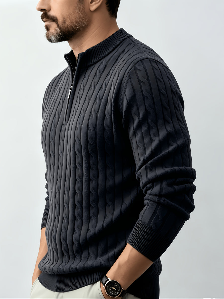 Men's Relaxed-fit Spring and Autumn Style with a Chic Half-zipper Design for a Casual, Laid-back Look. The Exquisite Cable-knit Texture Adds a Vintage Touch, While the Solid Color Offers a Calm and Sophisticated Vibe, Perfect for Creating a Casual - Dark Grey
