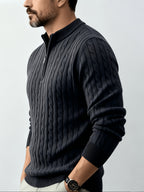 Men's Relaxed-fit Spring and Autumn Style with a Chic Half-zipper Design for a Casual, Laid-back Look. The Exquisite Cable-knit Texture Adds a Vintage Touch, While the Solid Color Offers a Calm and Sophisticated Vibe, Perfect for Creating a Casual - Dark Grey