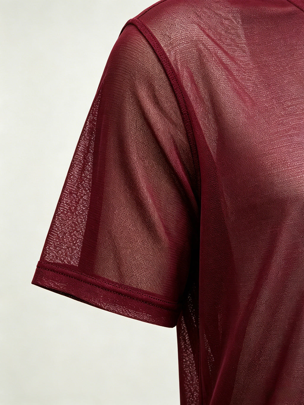 Men's Geometric Triangle Small Logo Mesh Short Sleeve Cooling Quick-Dry Loose Fit Crew Neck Sports T-Shirt - Burgundy