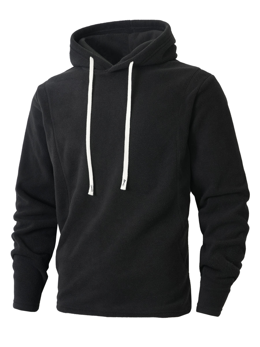 KJ-W024 Fleece Hooded Sweatshirt Jacket with Buttons, Autumn And Winter Plus Size Men'S Casual Outerwear, Stylish And Unique - Black