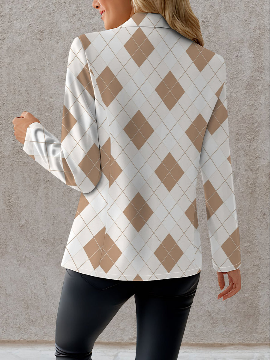 Elegant Women'S Blazer with a Creative Long-Sleeve Design Featuring a Stylish Diamond Check Pattern for Autumn Fashion - Mixed colors