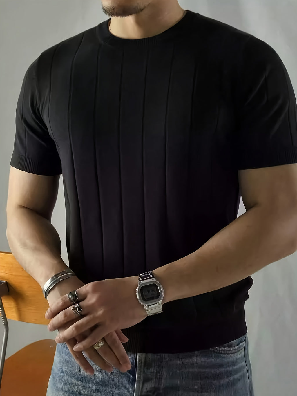Men's Solid Rib-knit Top - Black