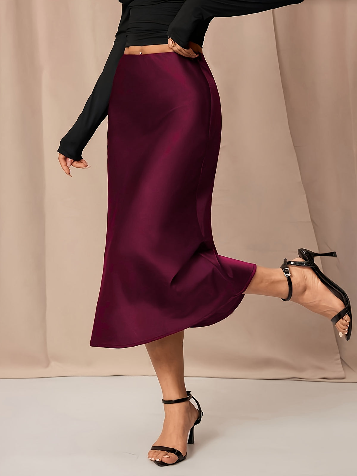 Women'S Satin Skirt, High-Waist Mid-Length Women'S Skirt, French Retro Satin Dress, Spring Summer Light Luxury Long Skirt, Commute Date Temperament Dress, Elegant Temperament Women'S Long Skirt - Fuchsia