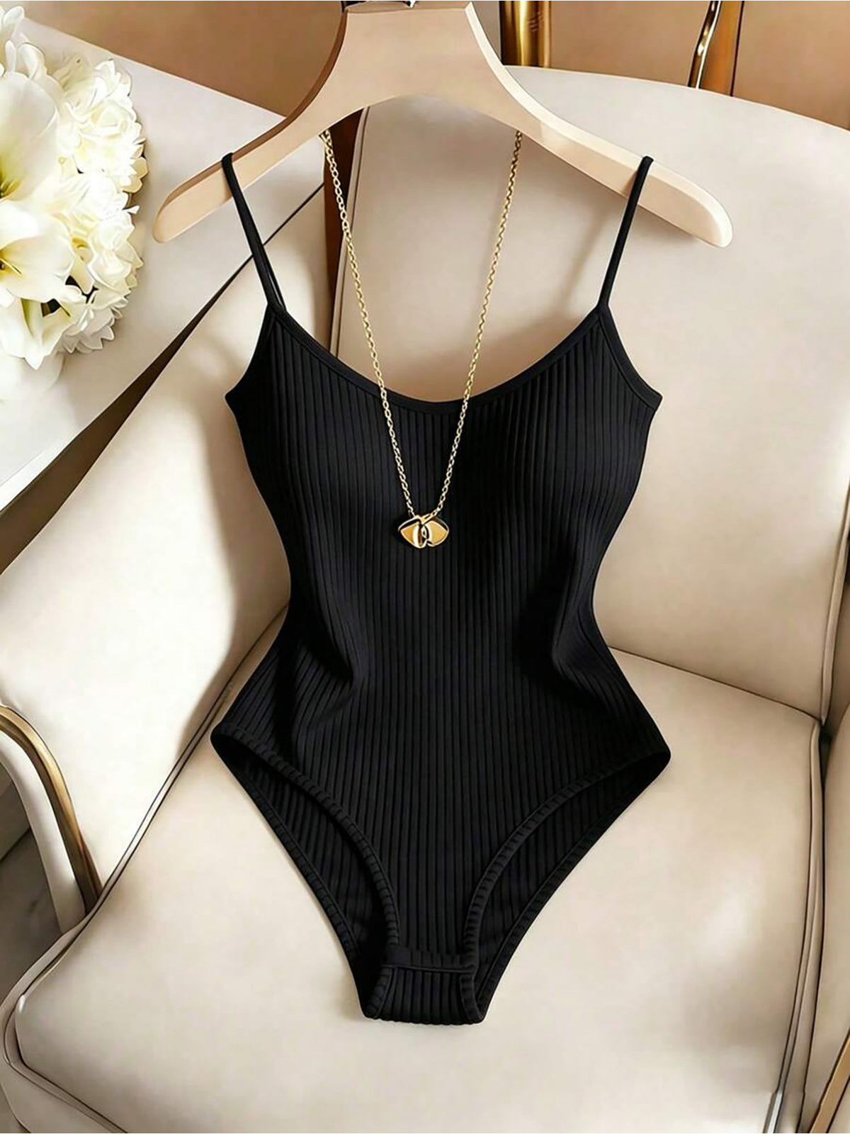 5pcs Solid Color Women'S Elegant Ribbed Jumpsuits, Brushed Ribbed Bodysuits, Camisole Backless Bodysuits, No Additions Included - Black+Purple+Pink+Apricot+White