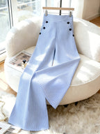 New Korean-style Spring/summer Fashion, Simple and Elegant Blue and White Striped Pants, High-waisted Straight-leg Loose-fitting Casual Women's Trousers - Sky Blue