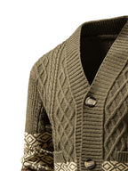 Winter New Striped Geometric Pattern Button Thickened Long Sleeve Sweater Men'S Warm Knit Cardigan X - Olive Green