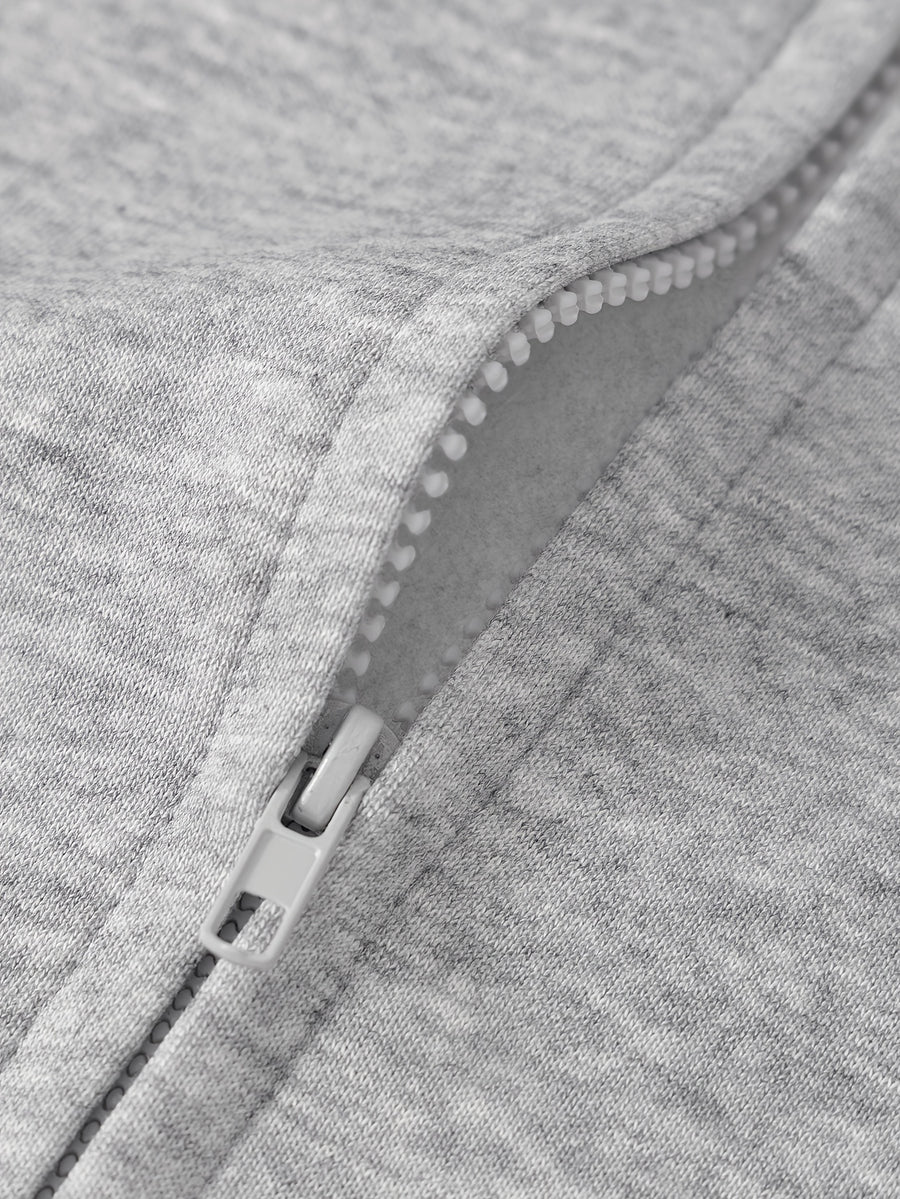 Women'S Fall Winter Fleece Loose Zip-Up Hooded Sweatshirt Jacket - Premium Trendy Niche Minimalist Youthful Versatile Casual Y2K Retro Style Small Shark Silhouette Print Design Top - Light Grey