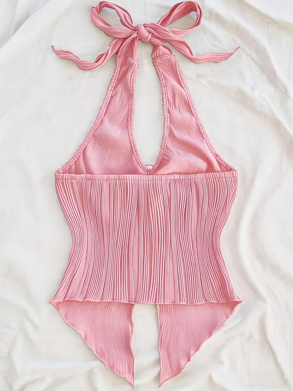 Summer Vacation Vest, Halter Neck Sexy Asymmetrical Hem Vest - pink color