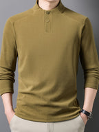 Men's Henley Neck Raglan Sleeve Velvet Long Sleeve Base Layer Shirt, Offers More Layering Than Regular Crew Neck or Half-Zip Collar Styles - SINBOS - Brown Golden