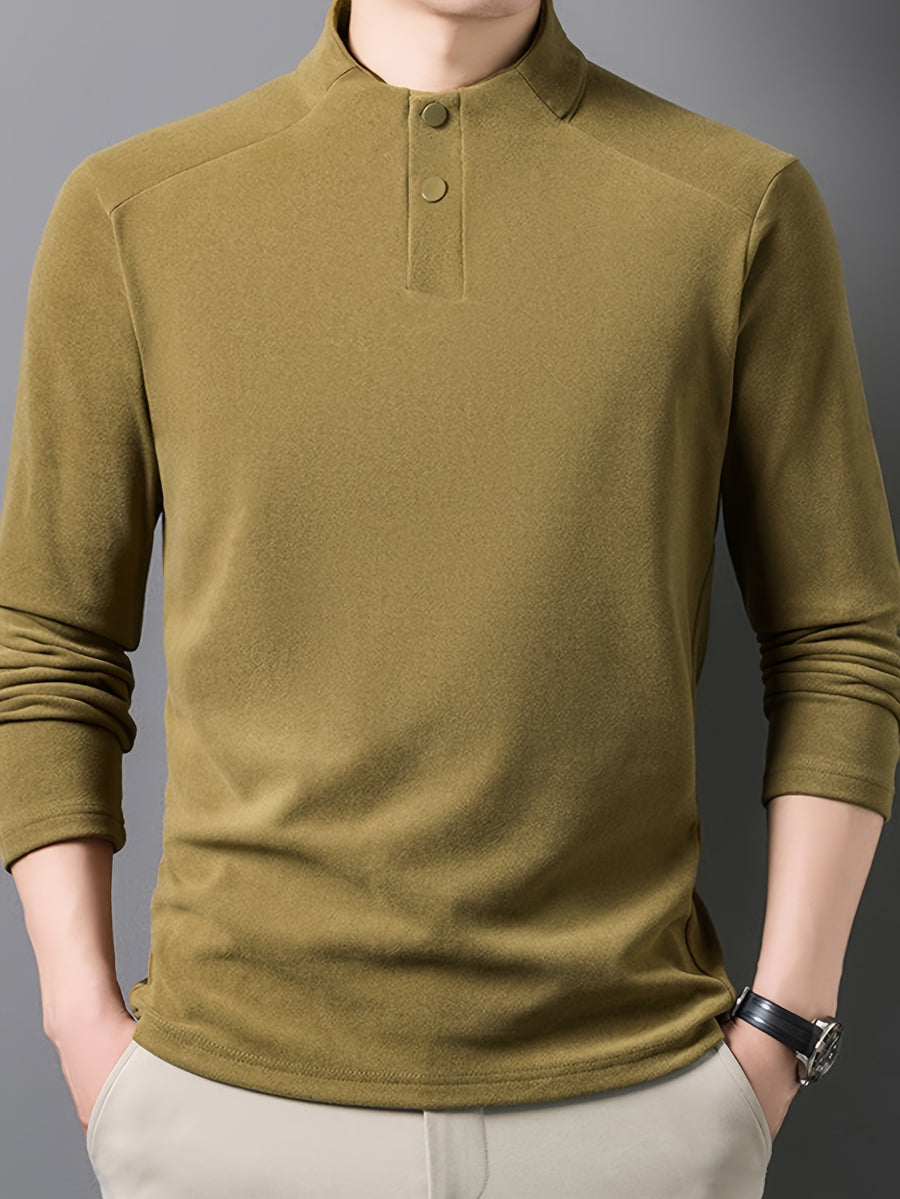 Men's Henley Neck Raglan Sleeve Velvet Long Sleeve Base Layer Shirt, Offers More Layering Than Regular Crew Neck or Half-Zip Collar Styles - SINBOS - Brown Golden