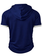 ROYALBOY Spring New Arrival Men's Short Sleeve Outdoor Sports Hoodie with Eyelet Drawstring, Designer Casual Men's Sportswear Top, Suitable for Autumn Outdoor Wear - Blue
