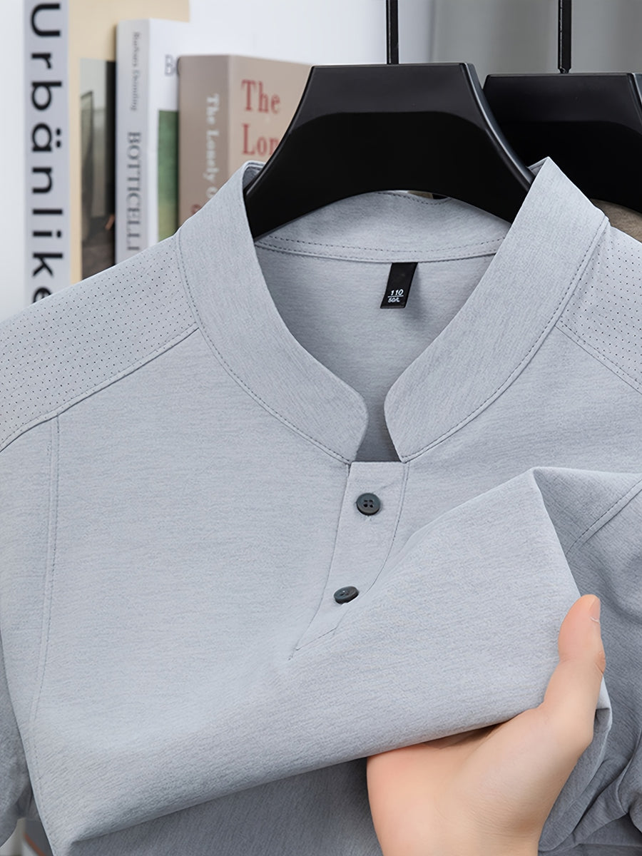 Stand-up Collar Youth Summer Short-sleeve New Style Half-sleeve Top, Pullover Outerwear, Solid Color Versatile Garment - Grey