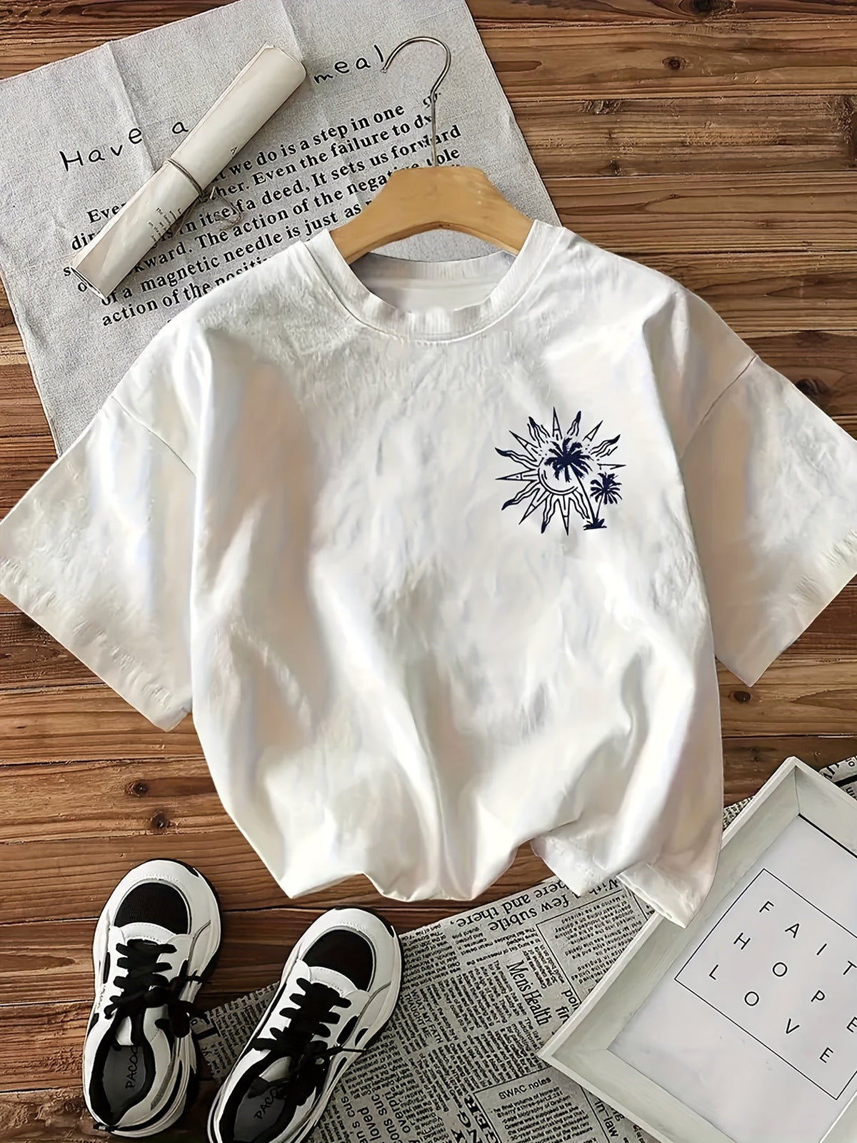 Women's Vintage Beach T-Shirt - White Retro Coastal Top with Forever Chasing Sunshine Graphic - Soft Lightweight Shirt for Women - Casual Summer Outfits, Beach Vacation Essentials - Machine Washable Everyday Tee, Weekend Leisure Wear, Laidback Fashion - White